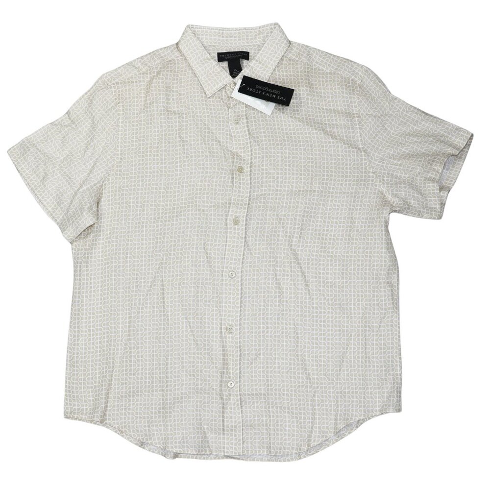 The Men's Store 100% Linen Geo Print Short Sleeve Button Down Men's Shirt NWT